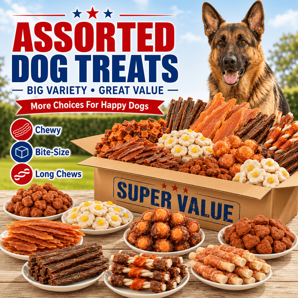 Dog Snack Combo Pack with Chicken-Flavored Milk Bars, Biscuits and Duck Chew Options, Assorted Jerky Treat Packs for Everyday Rewards