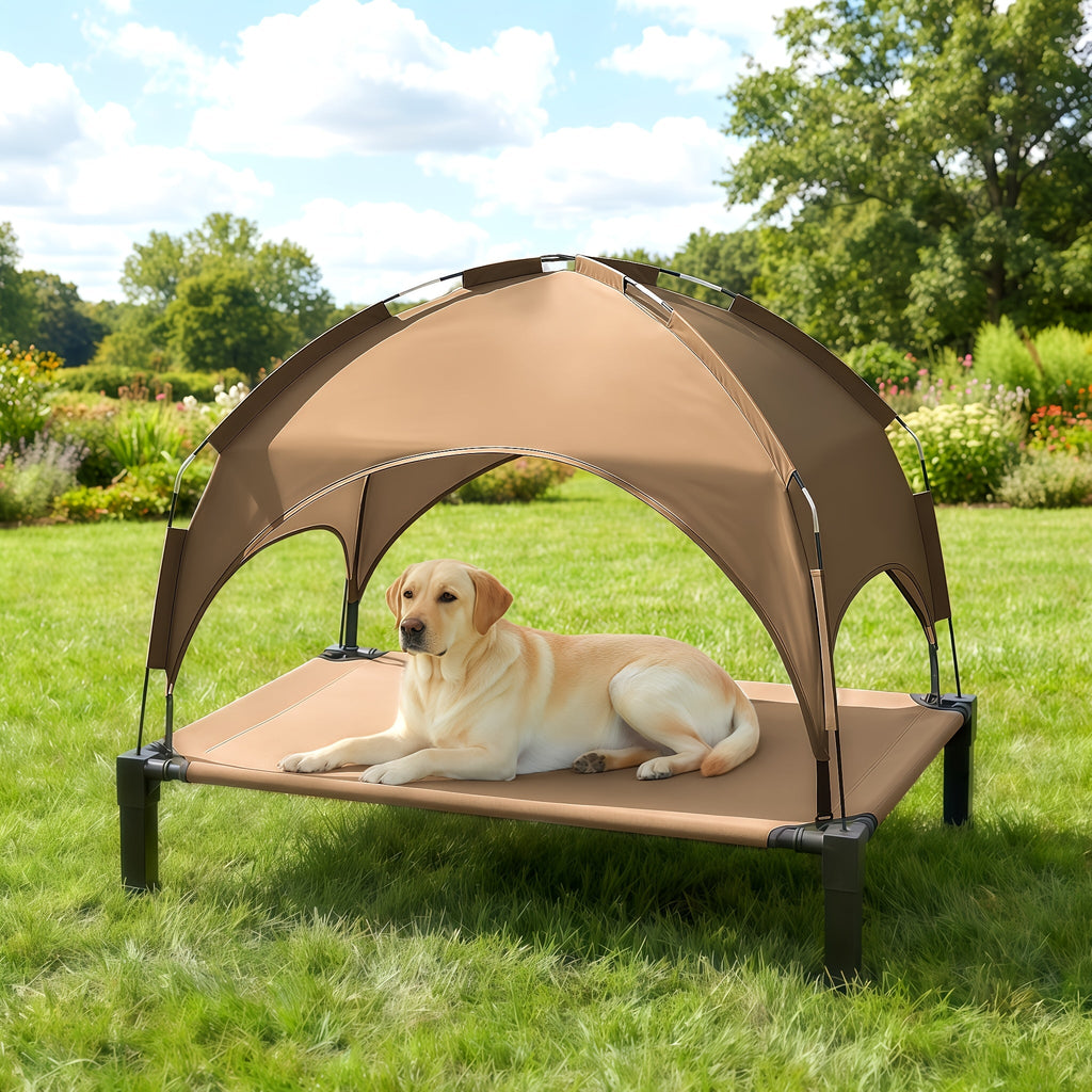 Dog Cot with Canopy, Elevated Outdoor Dog Bed with Removable Shade and Adjustable Non-Slip Feet for Large Dogs, Camping and Indoor Rest