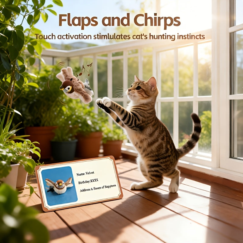 Rechargeable Bird Cat Toy 2-Pack, Cordless Flying Sparrow with Fluttering Wings and Jumping Motion for Supervised Indoor and Outdoor Play