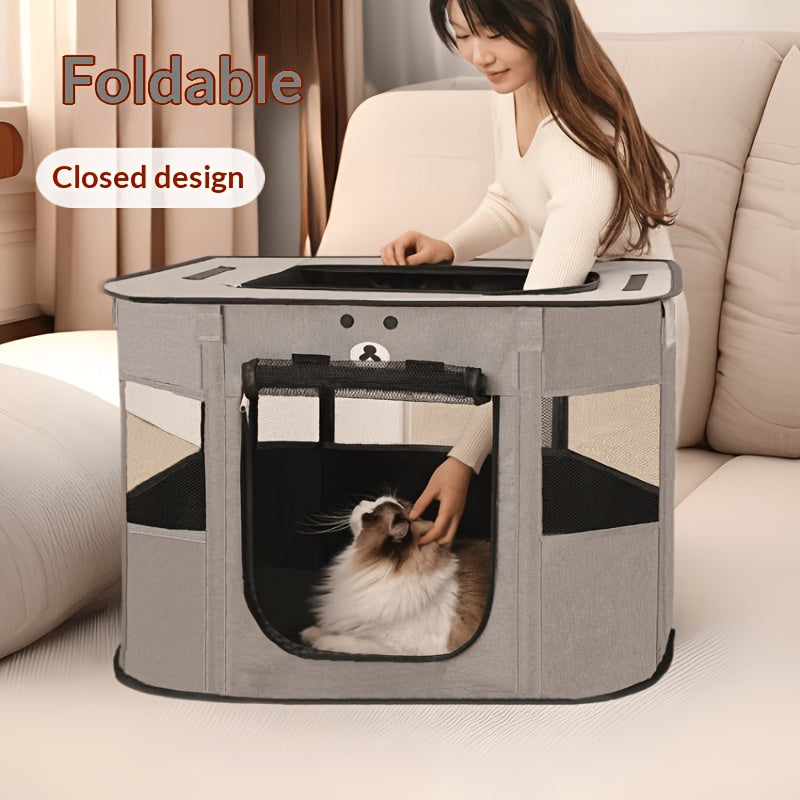 Pet Playpen with Rectangular Tent Design, Foldable Enclosed Resting Space for Small Dogs, Cats, Puppies and Kittens in Black or Gray, L to 2XL Options