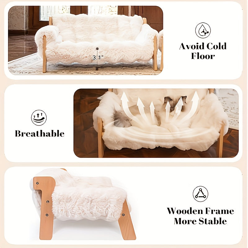 Pet Sofa Bed for Cats and Small Dogs, Elevated Lounge Furniture Listing with White, Grey and Bamboo Mat Style Options for Home Rest