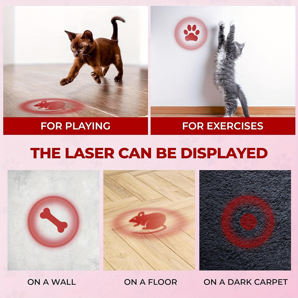 Rechargeable Cat Teaser Toy, 7-in-1 USB Interactive Cat Toy with Bonus Mouse for Indoor Chasing, Daily Exercise and Supervised Play in Pink or Blue