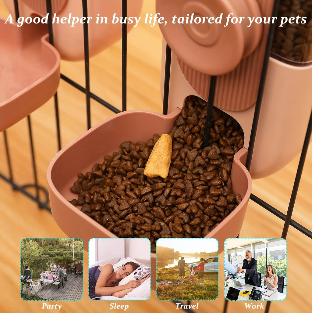 Cage Mounted Pet Feeder and Water Dispenser, Hanging Gravity Food and Water Bowls for Cats, Small Dogs and Rabbits, Multiple Set Options