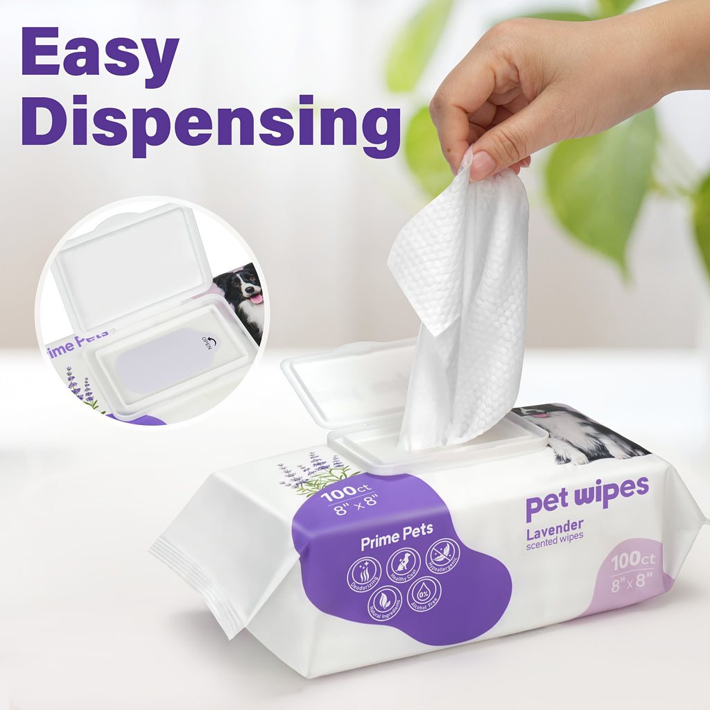 Dog Grooming Wipes with Lavender Scent, 8 x 8 Inch Pet Cleaning Wipes for Dogs and Cats, 100 or 400 Count for Everyday Freshening