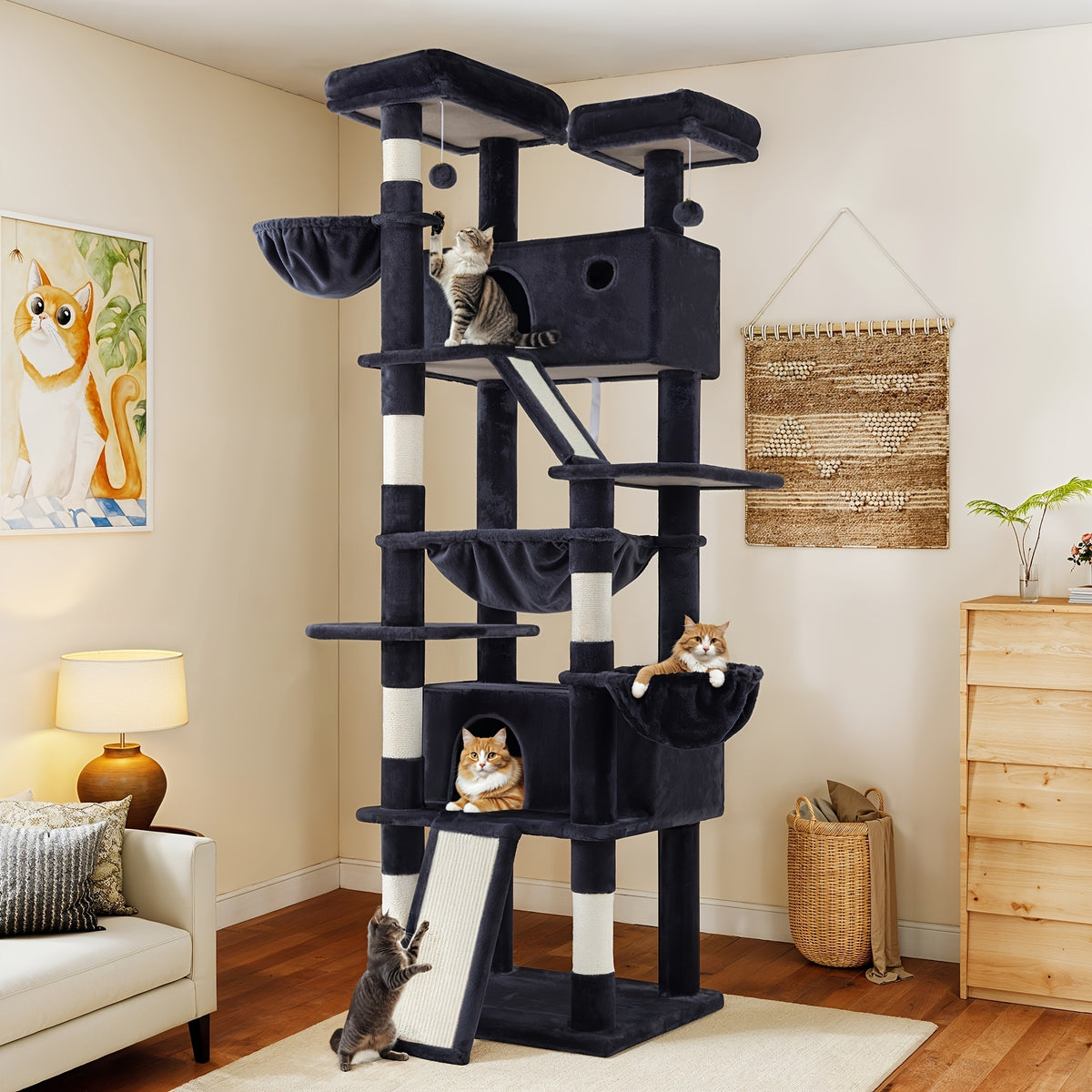 Multi-Size Cat Tree Tower for Indoor Cats, 36 65 68 or 81 Inch Multi-Level Pet Furniture with Sisal Scratching Posts and Plush Resting Areas