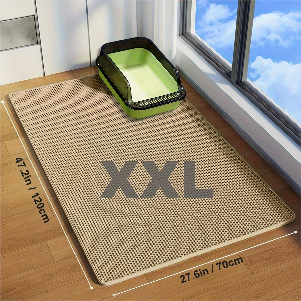 XXL Cat Litter Mat 47.2 x 27.6 Inches, Grey Double Layer EVA Litter Catcher with Non-Slip Design, Washable Scatter Control for Indoor Litter Box Areas