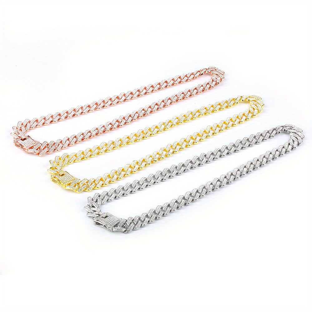 Rhinestone Dog Cuban Link Collar, 14mm Wide Decorative Pet Chain Necklace in Gold, Silver or Rose Gold Color for Photos, Parties and Gifts