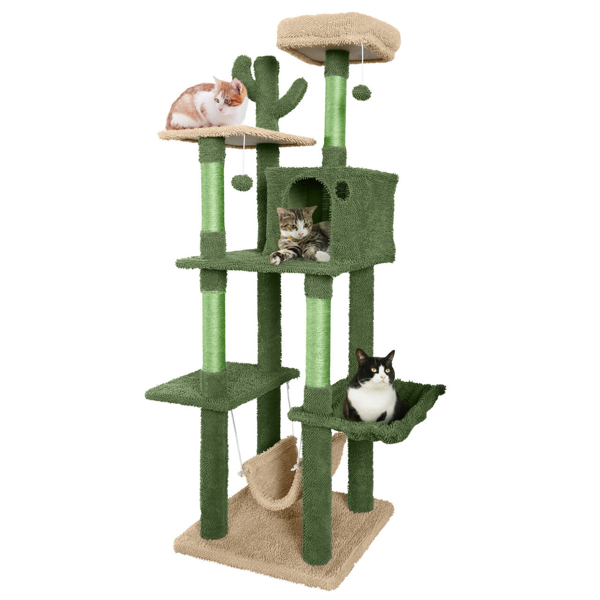 Cactus Cat Tower with Widened Perch and Scratching Posts, Multi-Level Indoor Cat Furniture in 37, 40, 58 or 70 Inch Size Options for Play and Rest