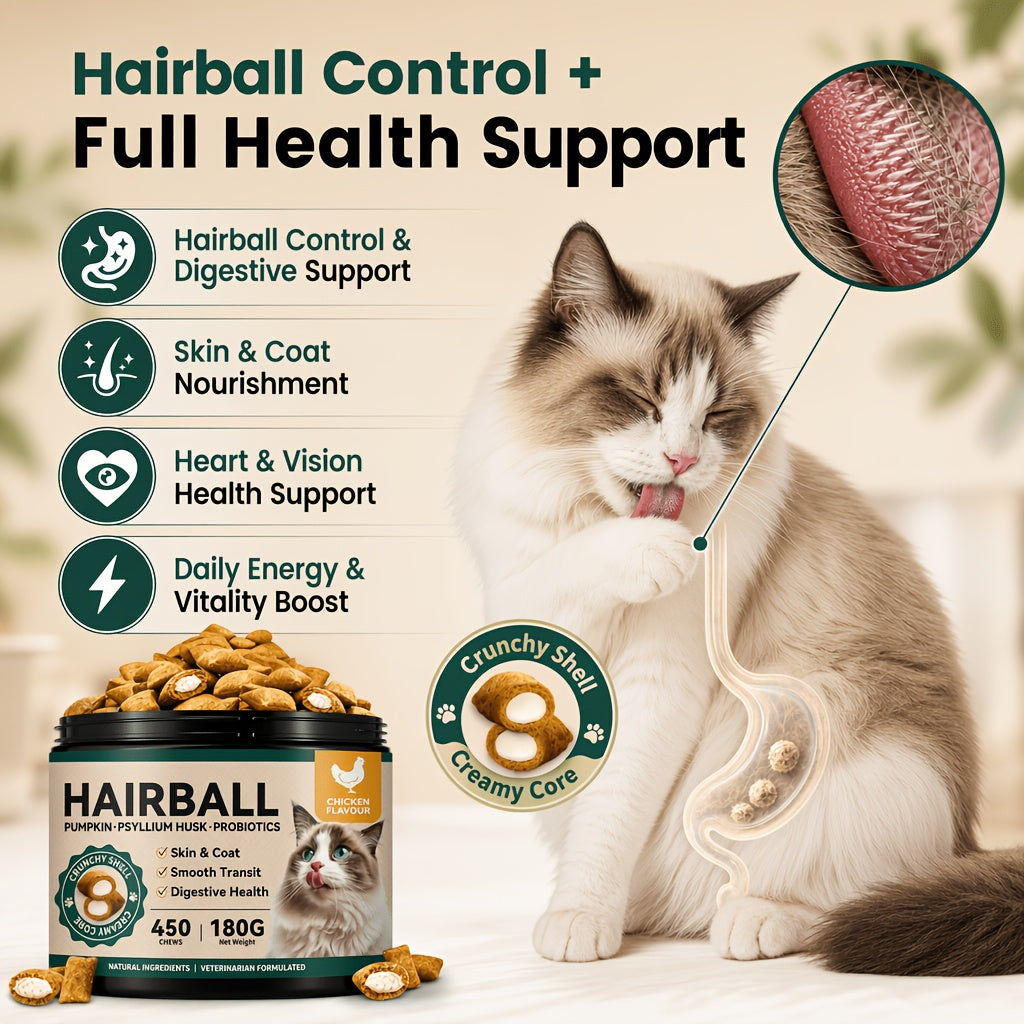 Cat Hairball Treats with Fiber and Fish Oil, Dual-Texture Crunchy and Creamy Cat Snacks for Indoor Cats, Chicken Flavor and Multipack Options