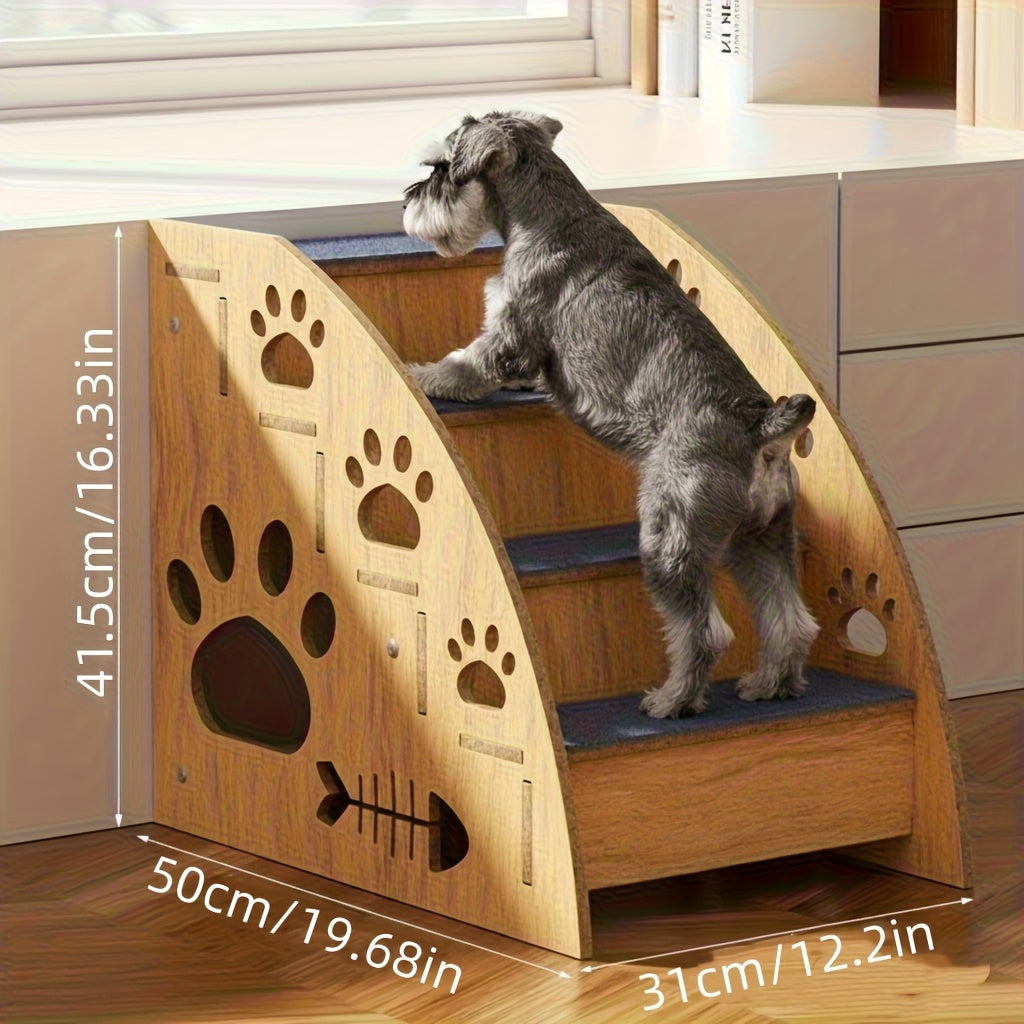 Dog Stairs with Side Rails for Small Pets, 15-Inch Three-Step Non-Slip Pet Steps with Ramp-Style Design for Couch and Suitable Bed Heights