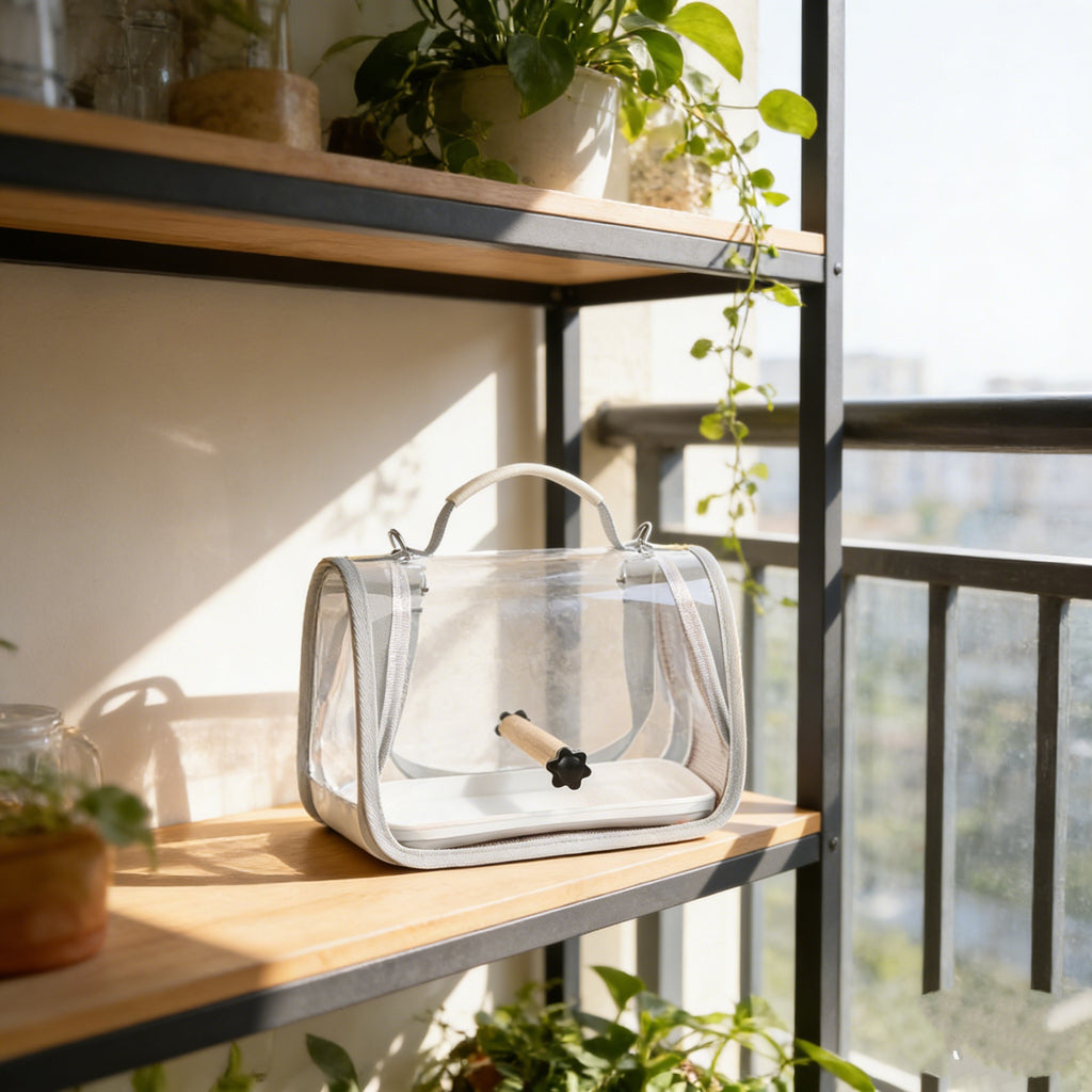 Small Bird Carrier with Perch, Portable Parrot Travel Bag with Clear Viewing Panels, Mesh Ventilation and Carry Handle for Vet Visits