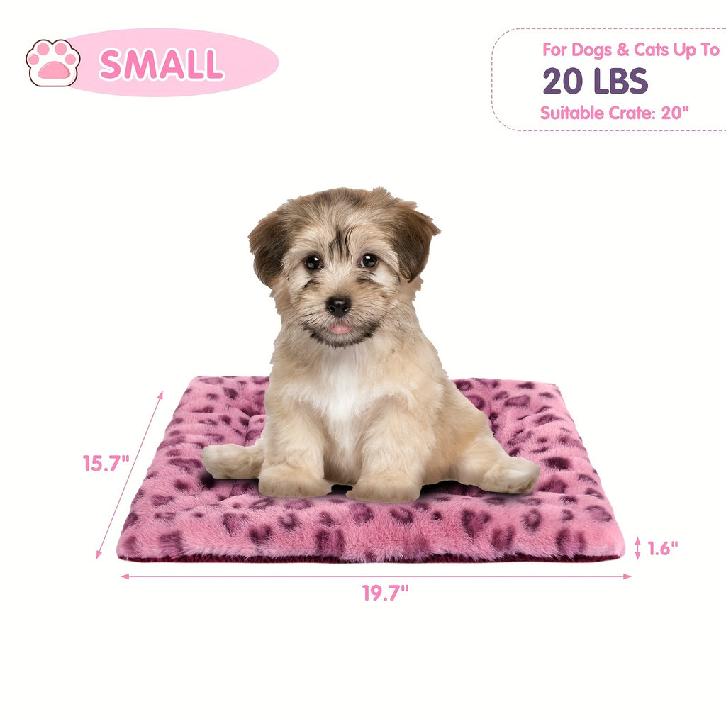 Reversible Dog Crate Mat with Leopard Print, Machine Washable Plush Pet Sleeping Pad for Dogs and Cats, Foldable Fleece Cushion in S to XL
