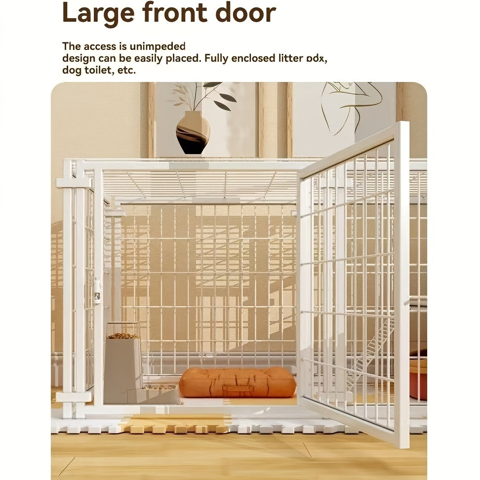 Modular Metal Dog Crate with Top Cover, 47.6-Inch Pet Cage with Configurable Door Placement and Tool-Free Panel Assembly for Home Use