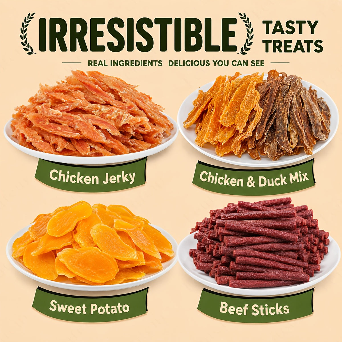 Dog Jerky Treat Variety Pack, Chicken and Duck Mixed Pack or Beef Strip Options for Supervised Training Rewards and Everyday Snack Time