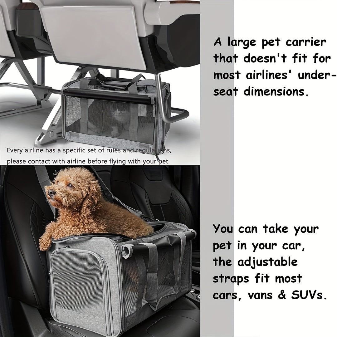 Soft Sided Pet Carrier for Cats and Small Dogs, Medium Grey Foldable Travel Bag with Breathable Design, Privacy Features and Zipper Closure