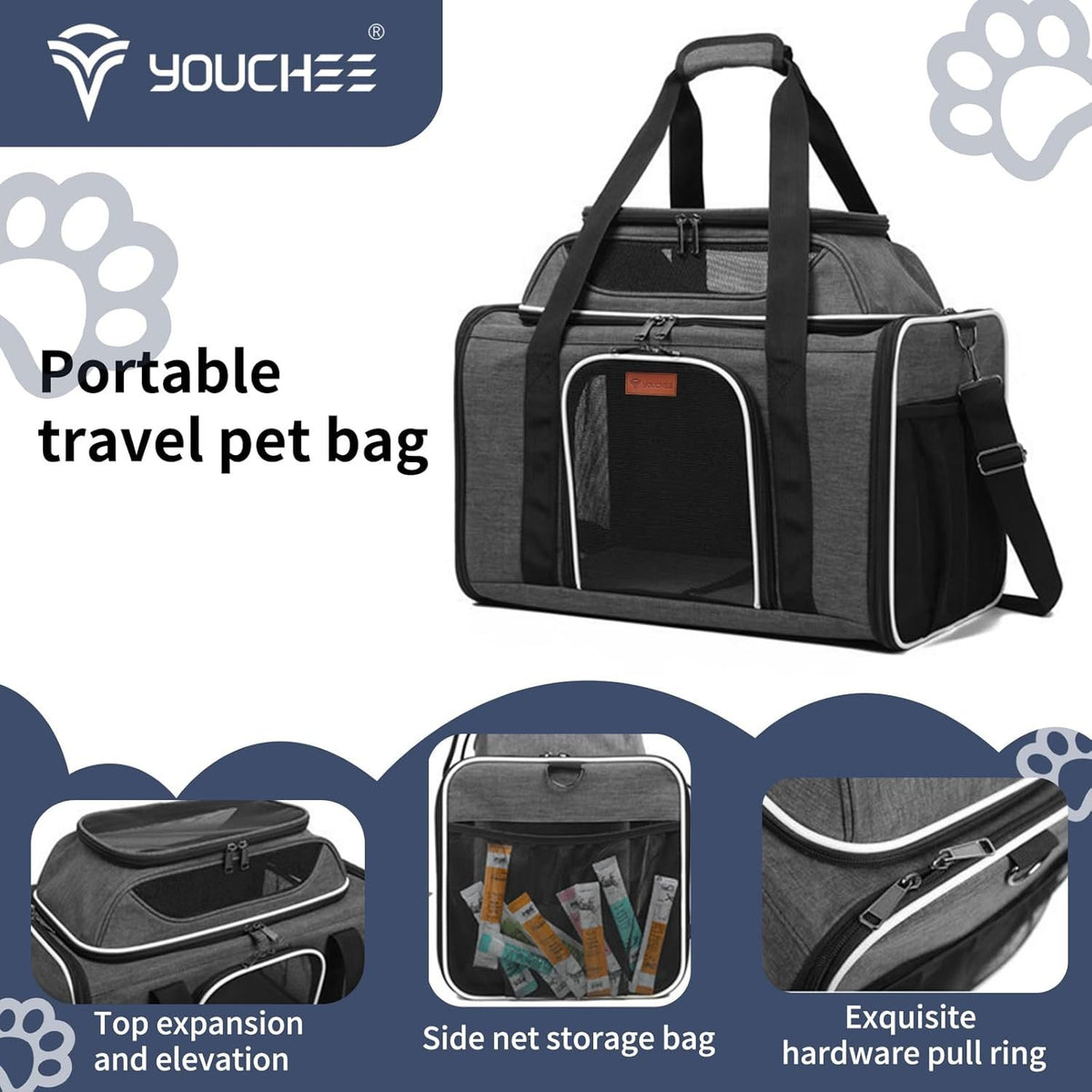 XL Soft-Sided Pet Carrier 19 x 12 x 17 Inch for Cats and Small Dogs up to 25 lbs, Five-Side Mesh Travel Bag with Expandable Top and Removable Mat