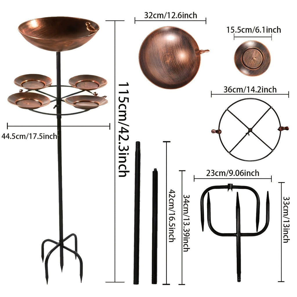 Tree-Shaped Bird Bath in Copper Color, Double-Layer Outdoor Water and Feeding Basin Design with Five-Claw Base for Garden, Yard and Courtyard Decor