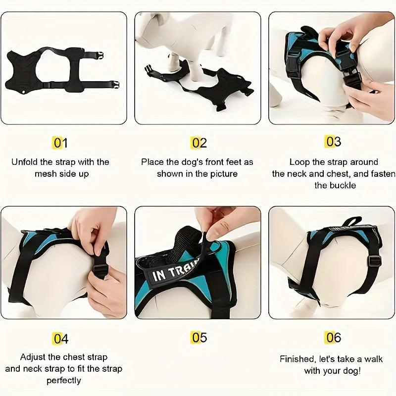 Service Dog Harness with 5 Removable Patches, Reflective Adjustable Soft Oxford Dog Vest with Inner Mesh Layer and ID System for Small Medium Large Dogs, Public Access and Mobility Aid Vest for Walking