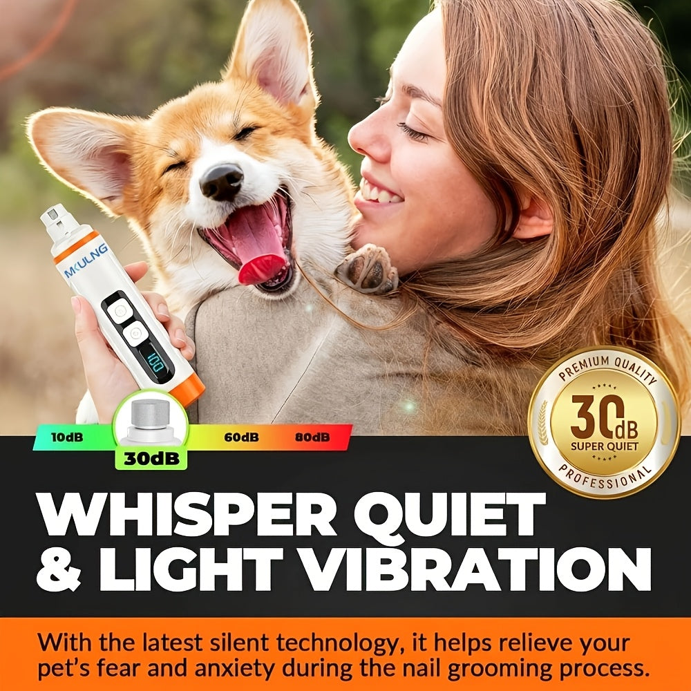 3-Speed Rechargeable Dog Nail Grinder with LED Light, Quiet Electric Pet Nail File for At-Home Paw Grooming with Model-Specific Grinding Head Options