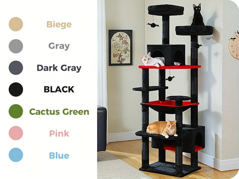 Cat Tree with Eight Levels, 72 Inch Indoor Cat Tower with Spacious Condo, Sisal Scratching Posts, Padded Perches and Basket for Rest and Play