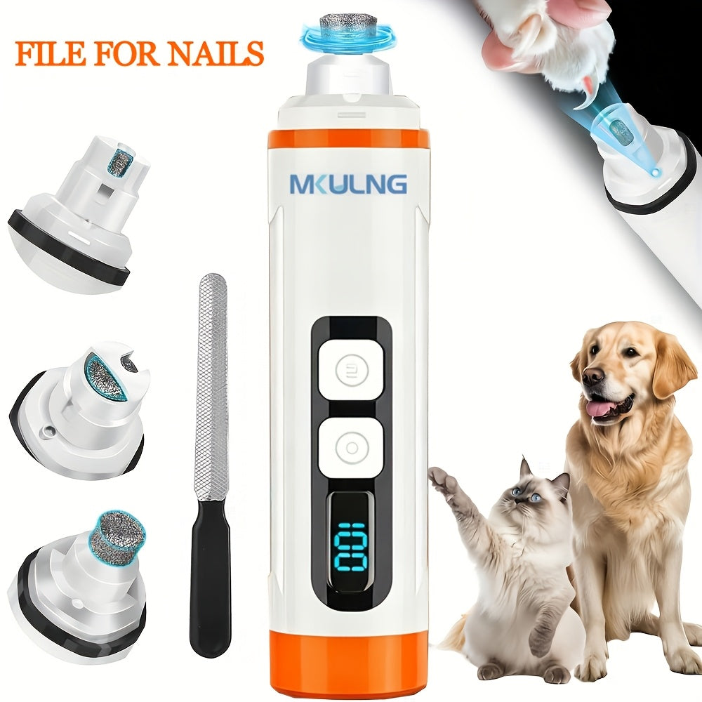 Dog Nail Grinder with LED Light, Quiet 3-Speed Rechargeable Pet Nail Trimmer with 3 Grinding Ports and Diamond Bit for Small, Medium and Large Dogs and Cats