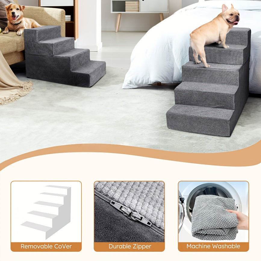 Dog Stairs with Non-Slip Steps, 4-Step Pet Ladder with Removable Washable Component for Small Dogs to Reach Suitable Beds, Couches and Sofas