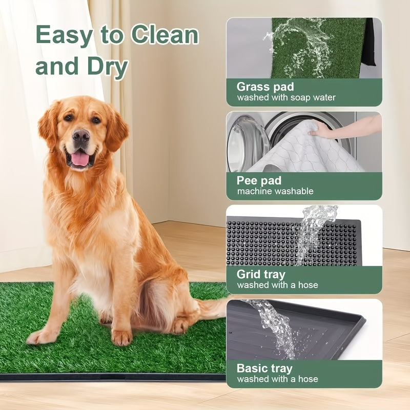 Grass Dog Potty with Tray, Three-Layer Washable Reusable Puppy Training Mat for Indoor and Outdoor Housebreaking and Everyday Pet Toilet Routines