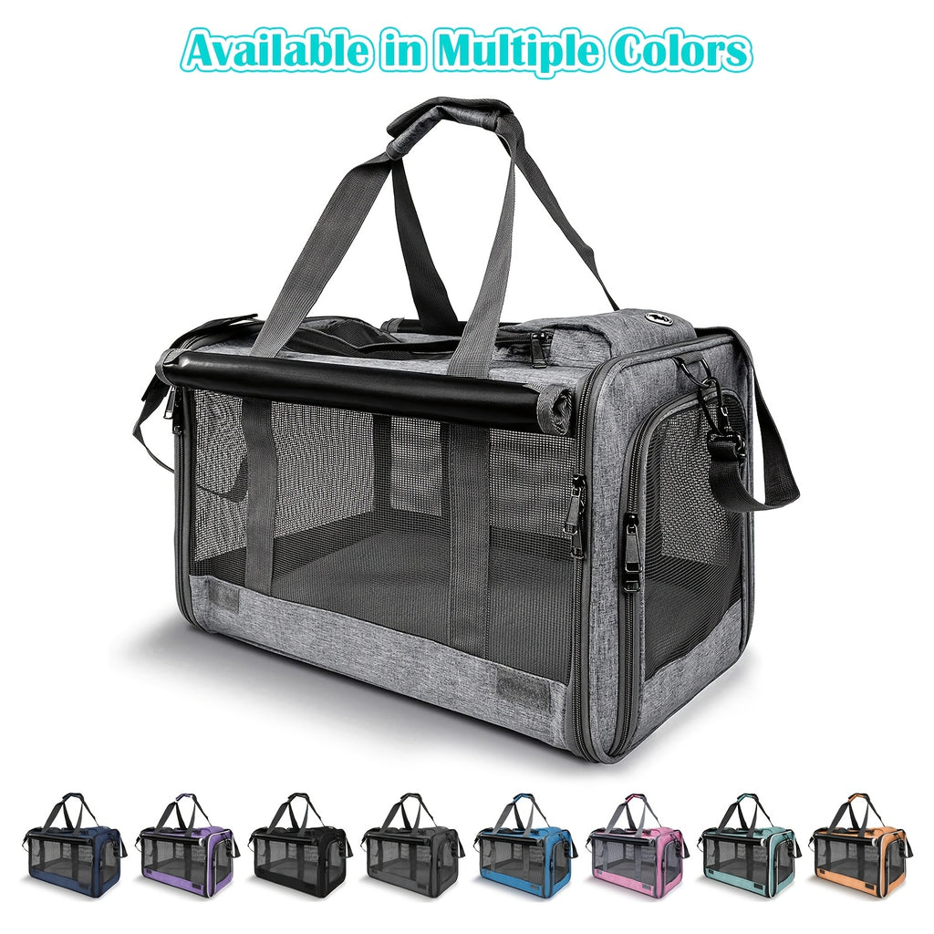 Cat Carrier Travel Set for Cats and Small Dogs, Soft-Sided Breathable Collapsible Pet Bag with Bowl, Collar or Pet Glove Bundle Options