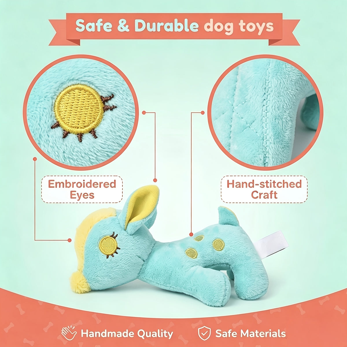 Plush Squeaky Dog Toys 6 Pack, Stuffed Animal Puppy Play Set for Small and Medium Dogs, Model A, B or C for Supervised Interactive Games