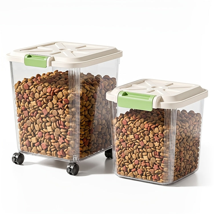 Dog Food Storage Container Set, 2-Piece Airtight Large and Medium Clear Plastic Bins with Rolling Wheels and Measuring Cup for Dry Cat and Dog Kibble
