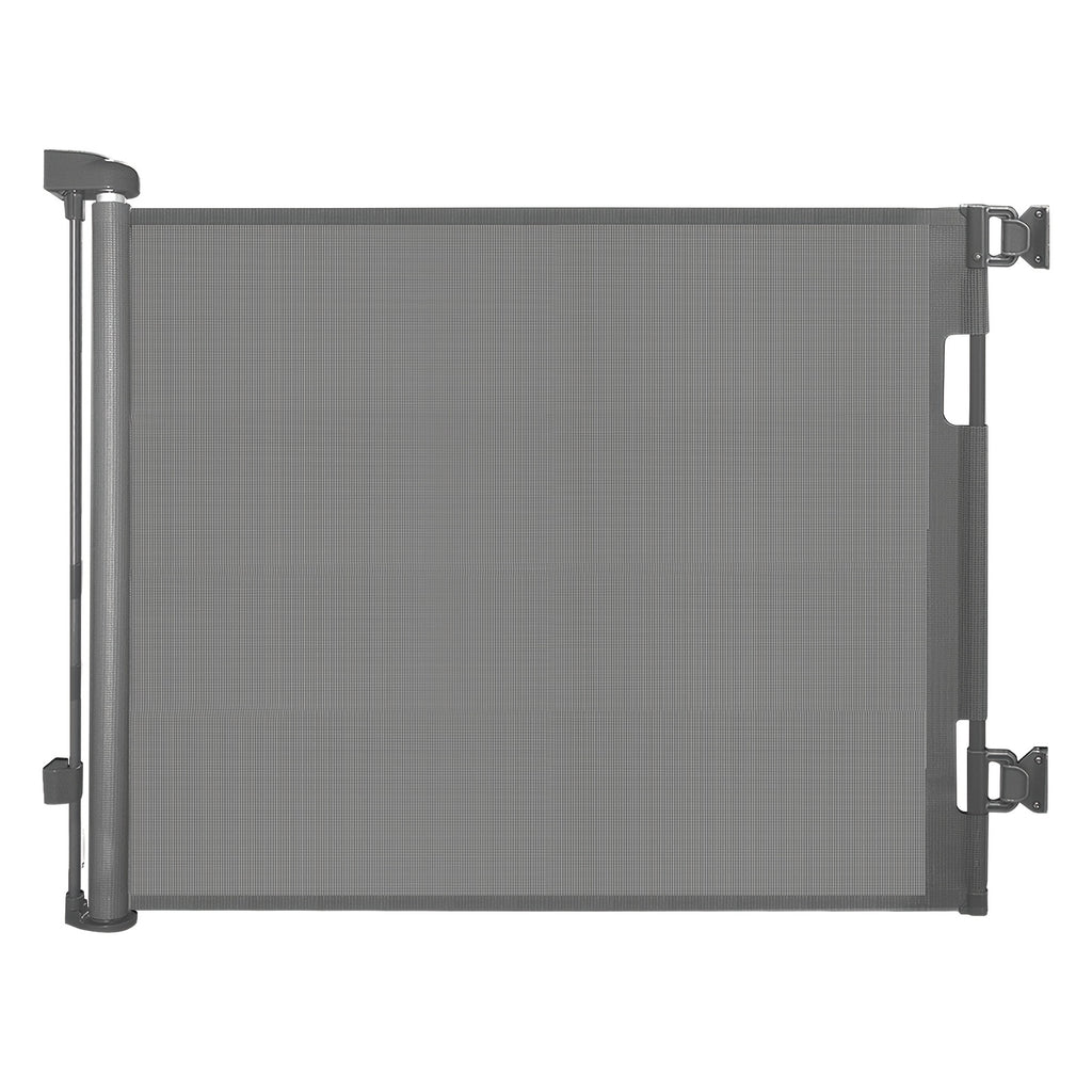 Retractable Mesh Dog Gate for Doorways and Hallways, Indoor Outdoor Pet Barrier in Black, White or Gray, Multiple Sizes up to 197 Inches Wide