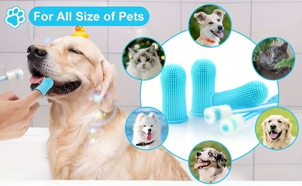 Dog Toothbrush Set, 3-Piece Silicone Pet Dental Care Kit with Finger Brush and Fine Bristle Brush, 360-Degree Design for Dogs and Cats