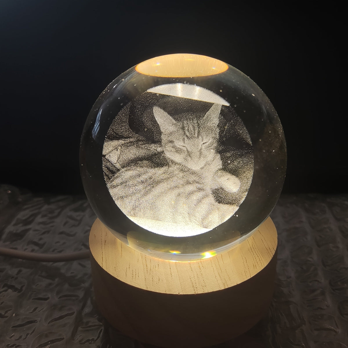 Personalized Pet Photo Crystal Ball with Laser Engraving, Custom Name and Date Keepsake with Warm Base for Dog and Cat Lover Gifts