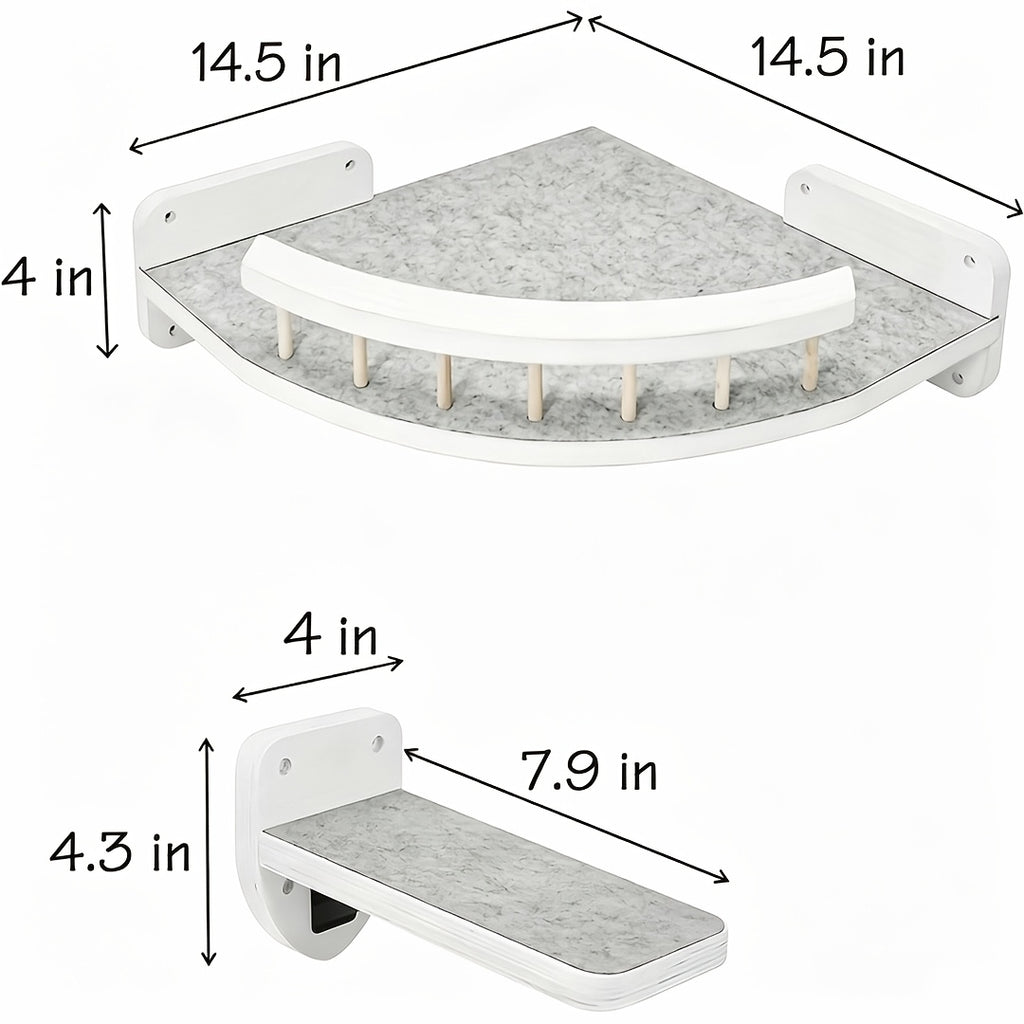 Wall Mounted Cat Bed with Climbing Steps, 5-Piece Wooden Cat Wall Furniture Set with Felt Pads and 13 x 13 Inch Platform for Small and Medium Cats