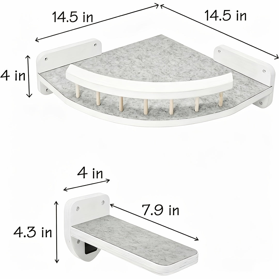 Wall Mounted Cat Bed with Climbing Steps, 5-Piece Wooden Cat Wall Furniture Set with Felt Pads and 13 x 13 Inch Platform for Small and Medium Cats