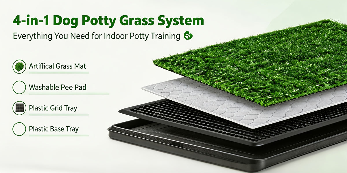 Puppy Grass Potty Training Pad with Tray, Reusable 4-Layer Artificial Turf Dog Toilet in Three Sizes for Apartments, Balconies and RV Travel
