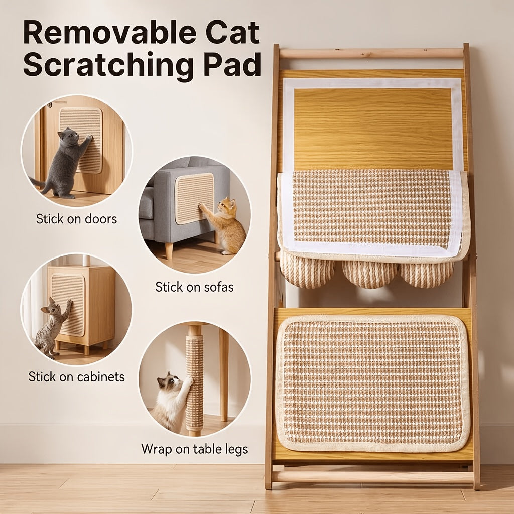 Vertical Cat Scratcher with Nest and 3 Sisal Balls, Wall-Mounting Cat Scratching Board for Indoor Cats, Style B Furniture for Rest and Play