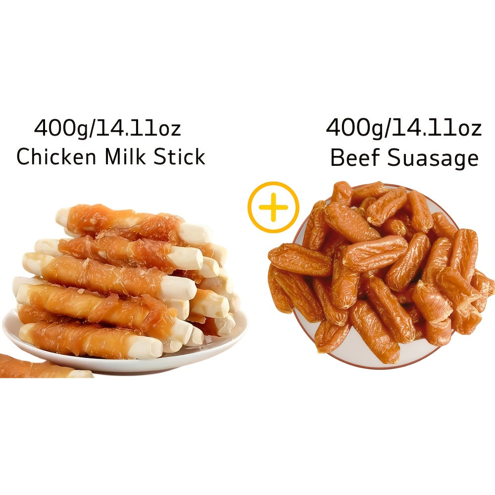 Dog Chew Treats Duo Packs, Chicken and Duck Jerky with Beef Chew Stick Options for Supervised Training Rewards, Everyday Snacks and Dog Gift Baskets