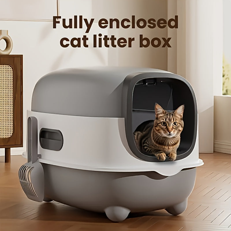 Drawer Cat Litter Box with Enclosed Extra-Large Design, Scoop Included and Splash-Reducing Cover for Easy Everyday Indoor Cat Cleanup