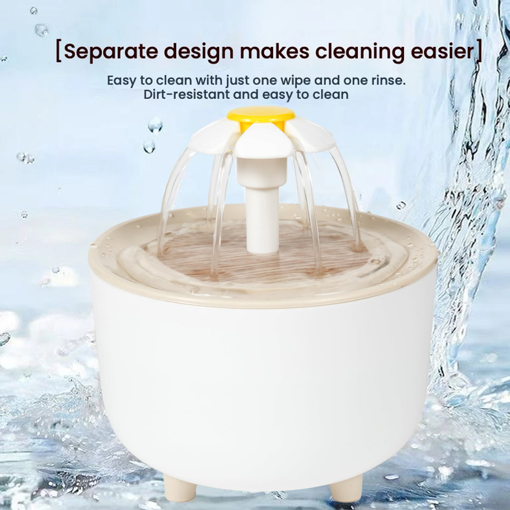Flower Cat Water Fountain 50.72 oz, USB Powered Pet Drinking Dispenser with One Pump and Clear Top Tray for Indoor Cats and Small Pets