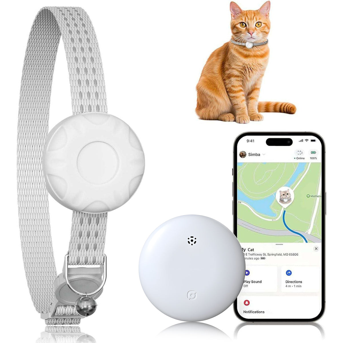 Cat Tracker Tag for Pet Collars, Lightweight Compact Pet Locator for Everyday Belongings and Cat Owner Routines, One Size in Six Color Options