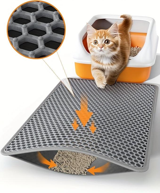 EVA Cat Litter Mat with Double-Layer Honeycomb Design, Black or Light Gray Litter Catcher in 40 x 50 cm or 50 x 70 cm for Indoor Litter Box Areas