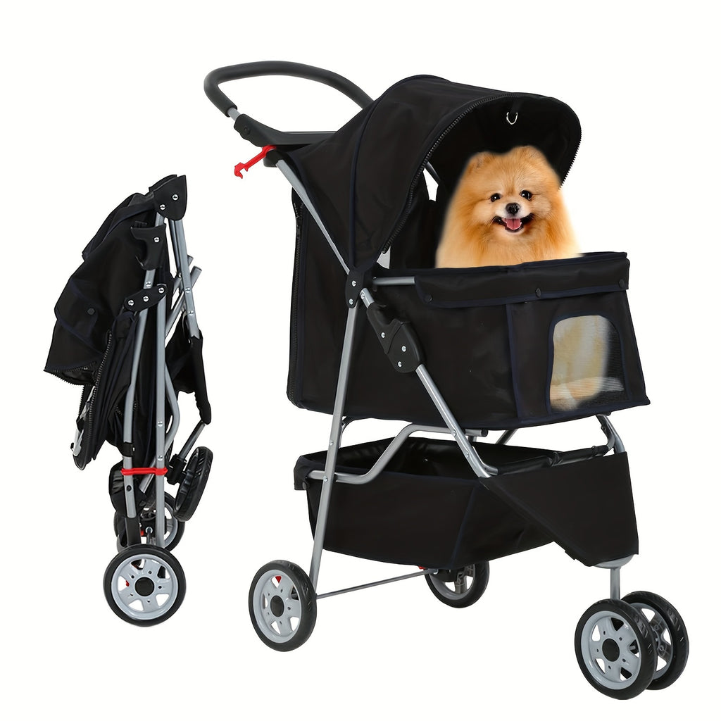 Dog Stroller with Removable Liner and Cup Holder, Three-Wheel Folding Pet Pushchair for Small Dogs, Cats and Medium Pets, Five Color Options