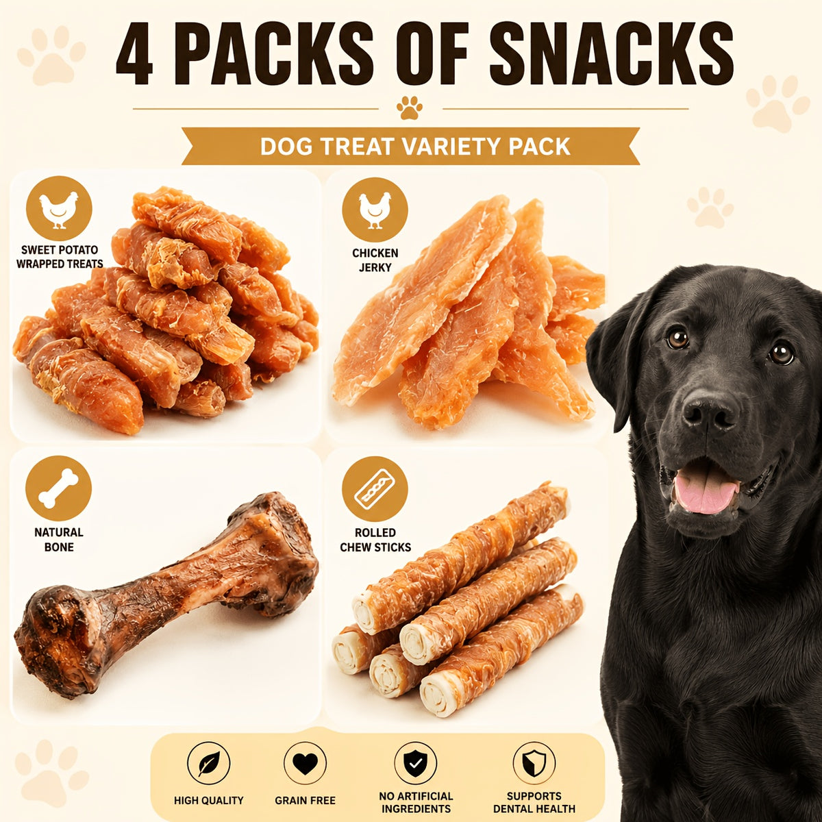 Dog Treats Variety Pack with Chicken Wrapped Sweet Potato, Paw Party Mix Chewy Snacks for Small, Medium and Large Dogs, Training and Everyday Rewards