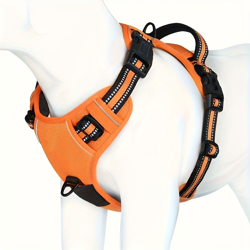 Dog Harness with Handle and Metal Clips, Adjustable Reflective No-Pull Style Walking Vest in Pink, Sky Blue, Purple or Orange for Daily Outdoor Training