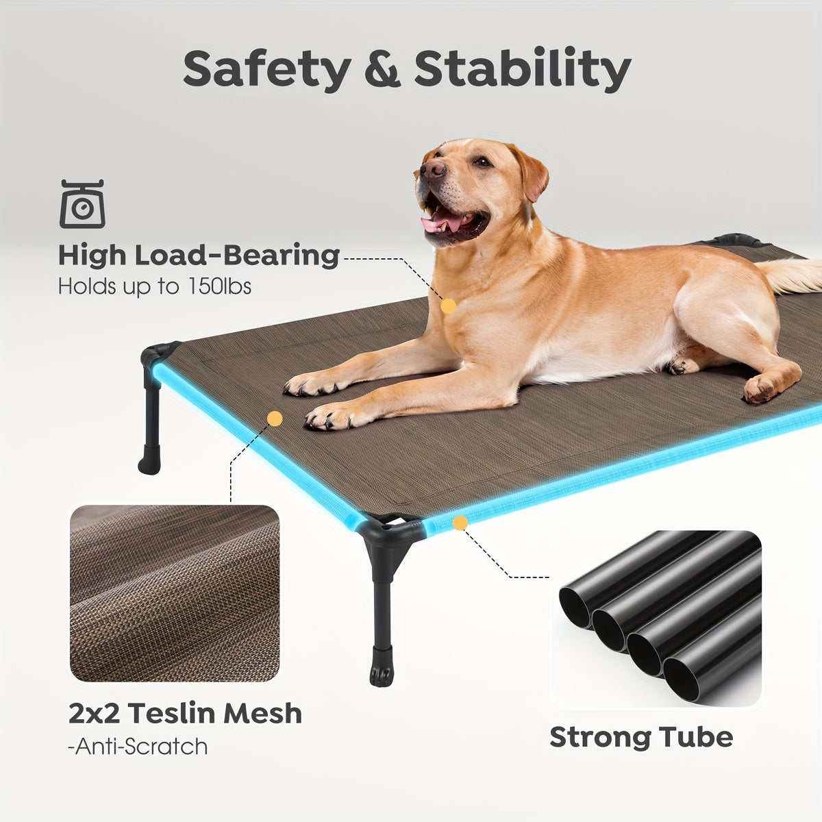 Elevated Dog Bed 2 Pack for Large Dogs, 42 x 30 Inch Breathable Mesh Raised Cots with Non-Slip Feet, Tool-Free Assembly for Indoor, Patio and Camping