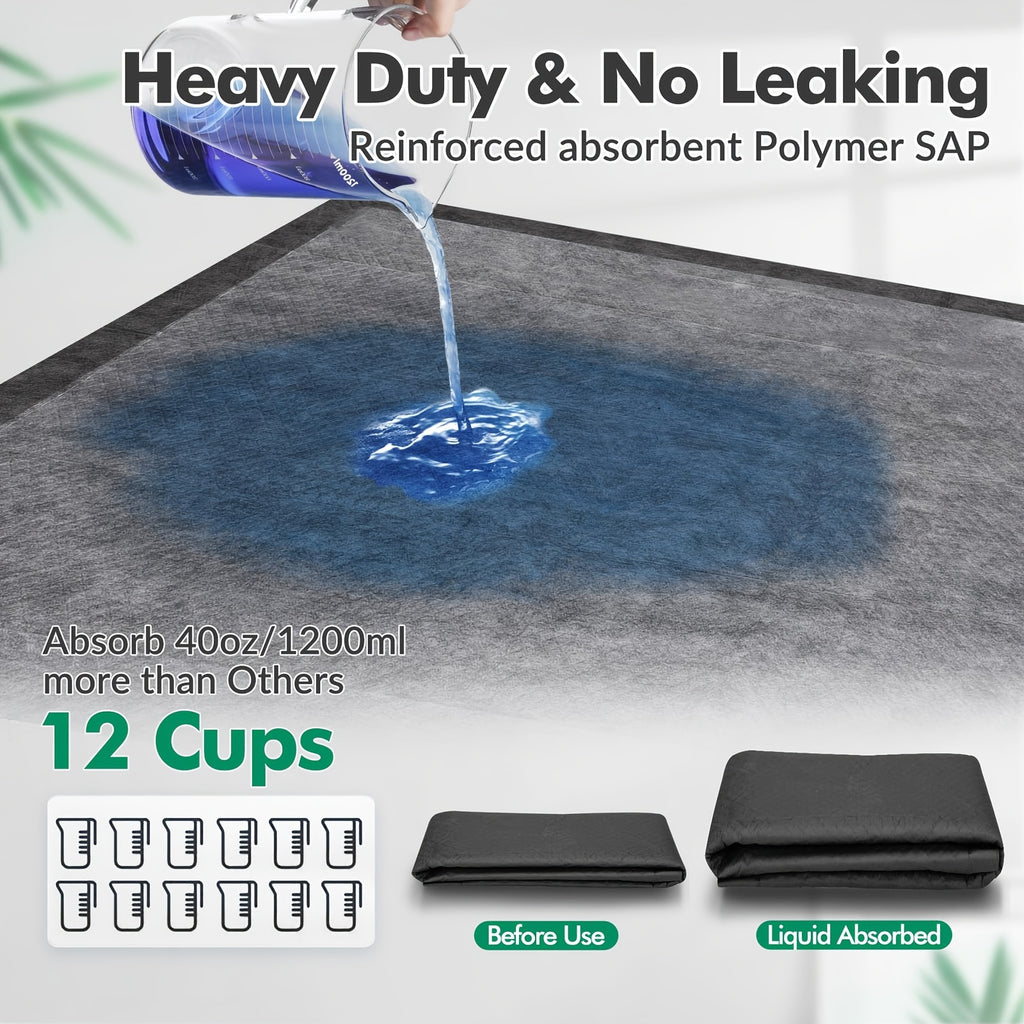 XXL Charcoal Puppy Pads 40 Count, 32 x 48 or 32 x 56 Inch Absorbent Dog Pee Pads with Odor Control, PE Backing and Grip Tabs