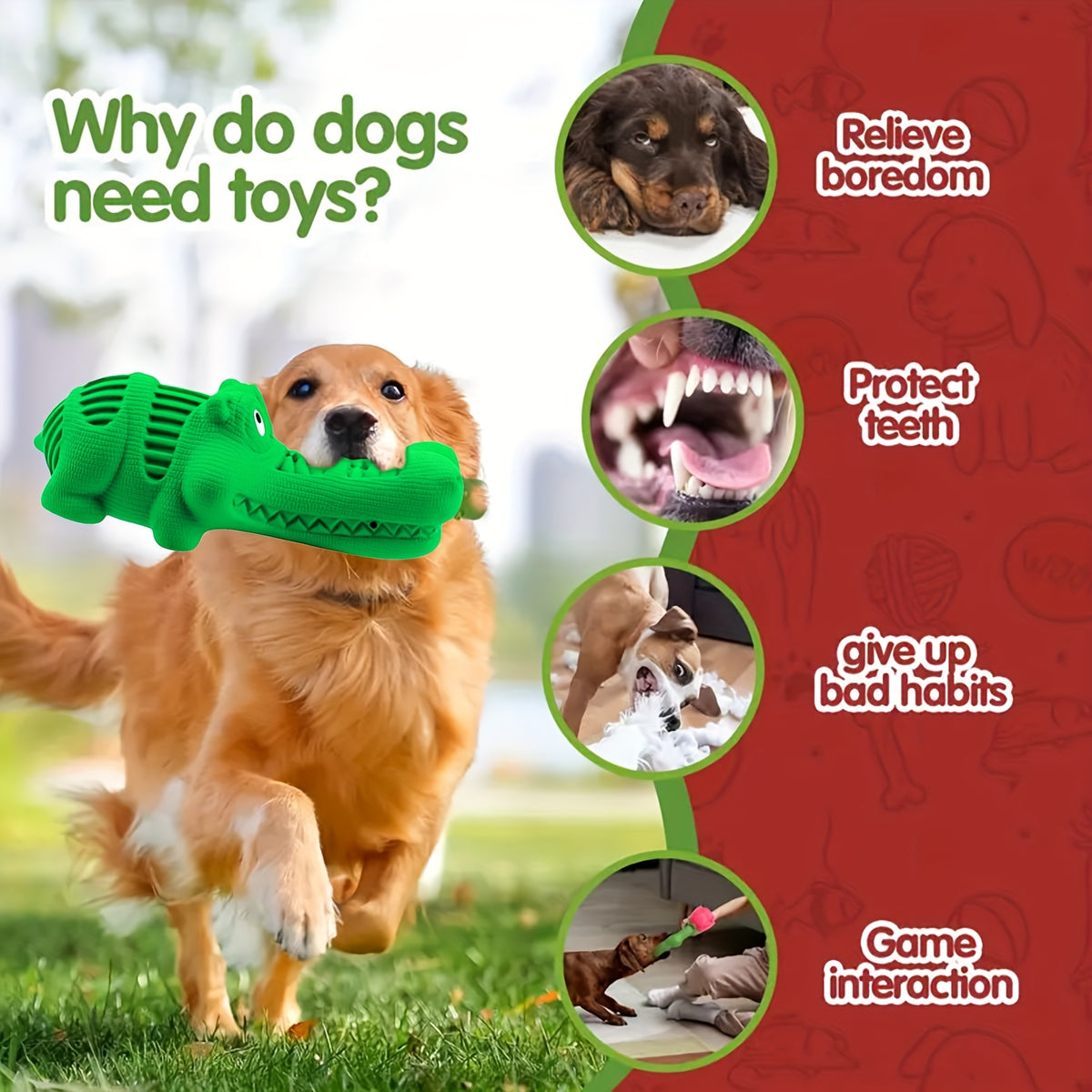 Large Dog Chew Toy in Green for Medium and Large Dogs, Pet Chewing Accessory for Supervised Playtime, Everyday Toy Rotation and Dog Lover Gifts