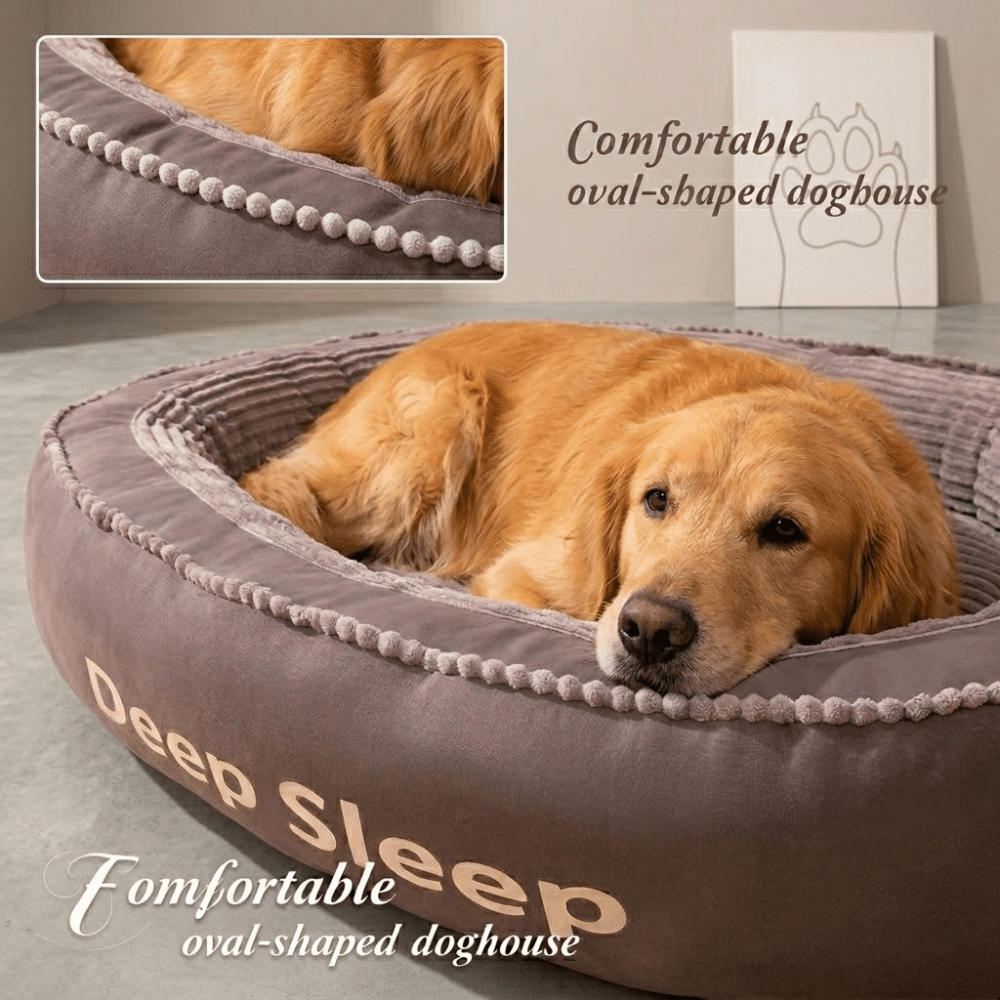 Oval Memory Foam Dog Bed with Removable Washable Cushion and Non-Slip Bottom, Cozy Pet Sofa in Grey or Brown, M to XXL Sizes for Home Rest