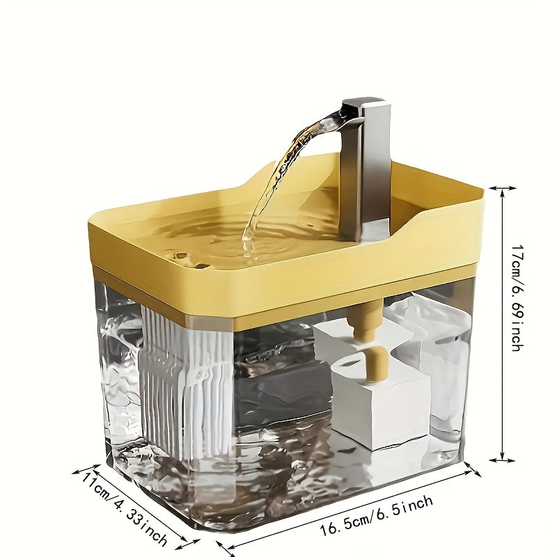 Cat Water Fountain 57.48oz with Automatic Circulation, Quiet USB Plug-In Pet Drinking Dispenser in Transparent, White or Yellow, No Power Adapter Included